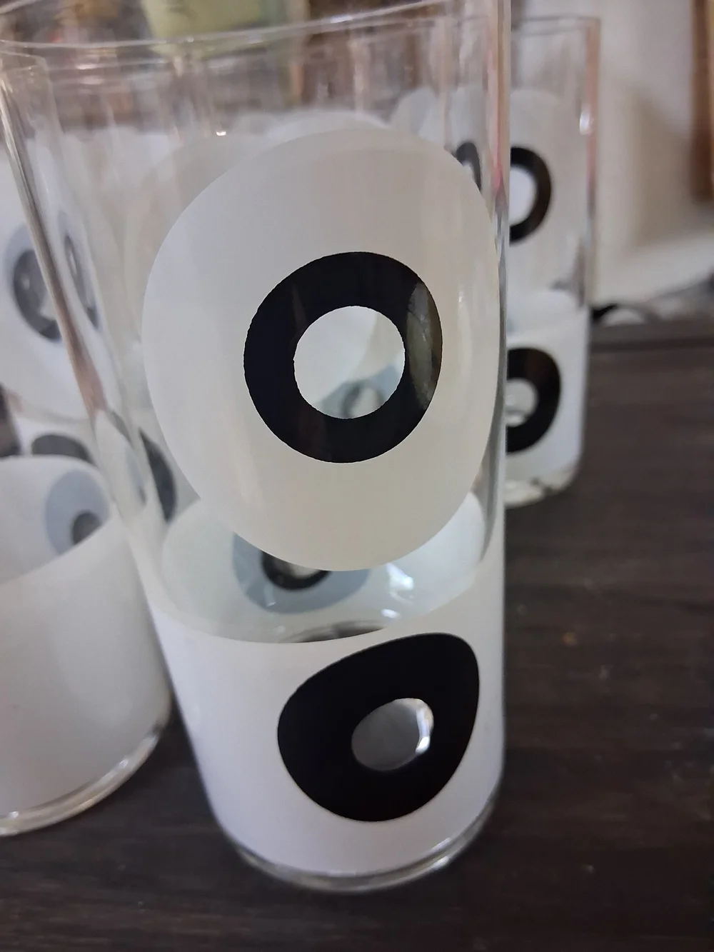 Vintage Black & White Dot Glass Tumbler 60's/70's - Set of 7
